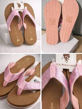 U.S. Polo Assn Pink Flip Flops Women Size 8 Thong Sandals Summer Beach NWT